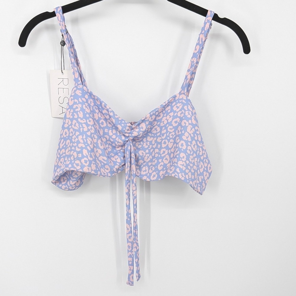 RESA Crop Top Women Medium Purple Pink Leopard Print Ruched Smocked NWT Festival